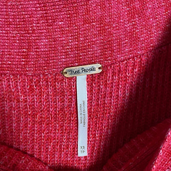 Free People Alana Pullover Linen Cotton Blend Red Knit Off The Shoulder Sweater - Picture 8 of 10
